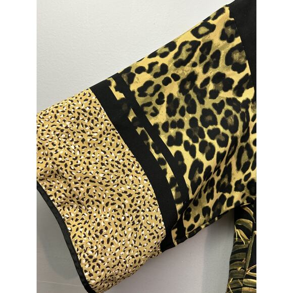 H&M Kimono Womens XS Black Gold Palm Leaf Cheetah Animal Print Open Cardigan - Picture 4 of 9